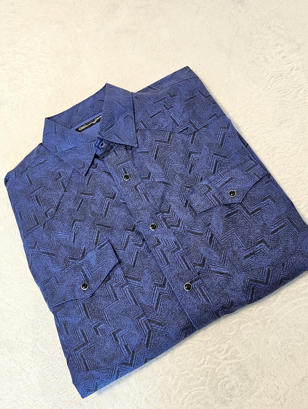 Wrangler Authentic Western Shirt Men's Large L Blue Chevron Geometric Snap Up